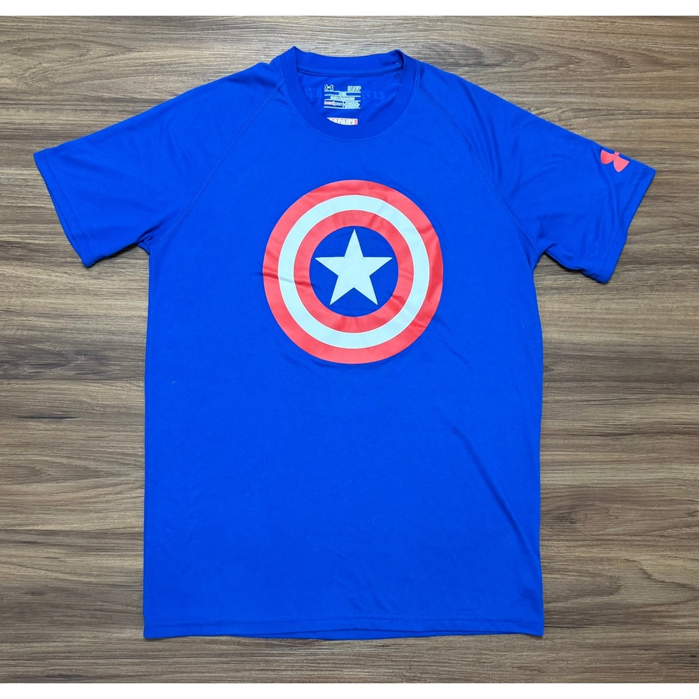 Under Armour Captain America HeatGear Compression T-Shirt Blue Marvel Sz S